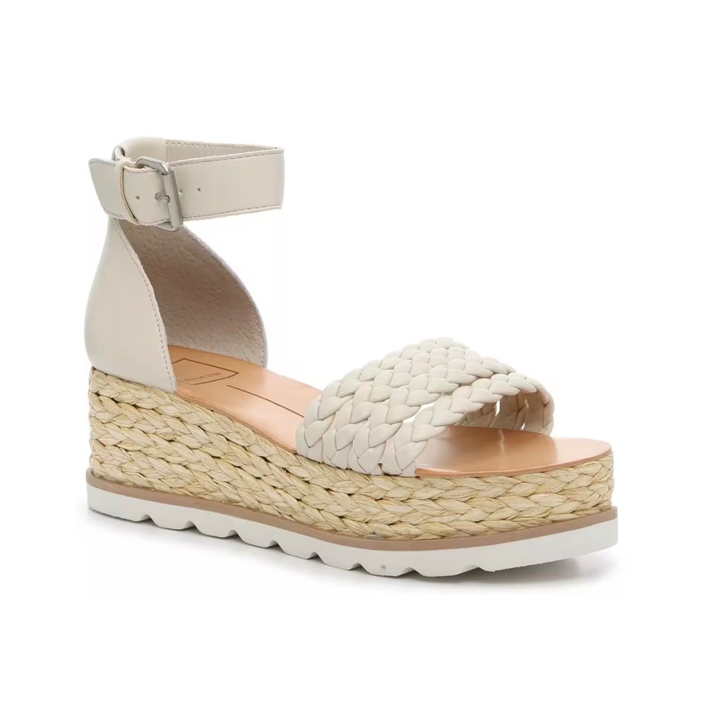 Dolce Vita Braided Cream Espadrille Platform Wedge Sandals Ankle Strap Size 8